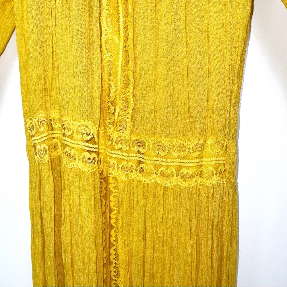 Boohoo Mustard Yellow Maxi Boho Summer Dress with Lace Trim - Size US 2 - Picture 4 of 8